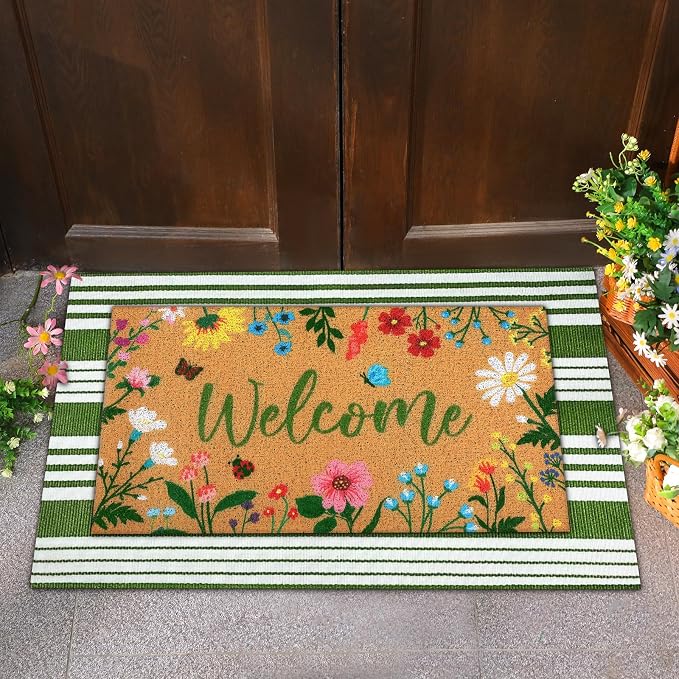 Tinideya 2 Pcs Spring Welcome Door Mat Floral Outdoor Layered Doormats - Image 7