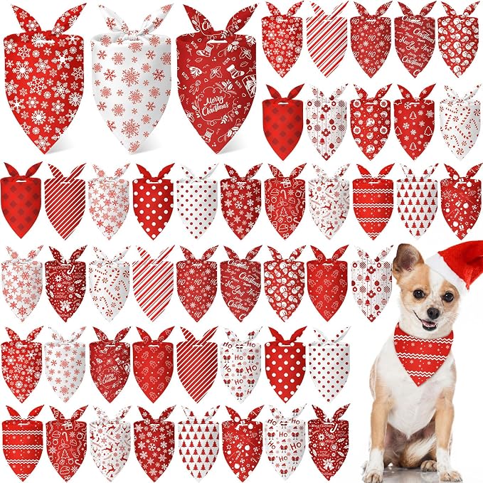 Abbylike 50 Pcs Valentines Day Dog Bandanas Bulk Red and White Polka Dots by Abbylike