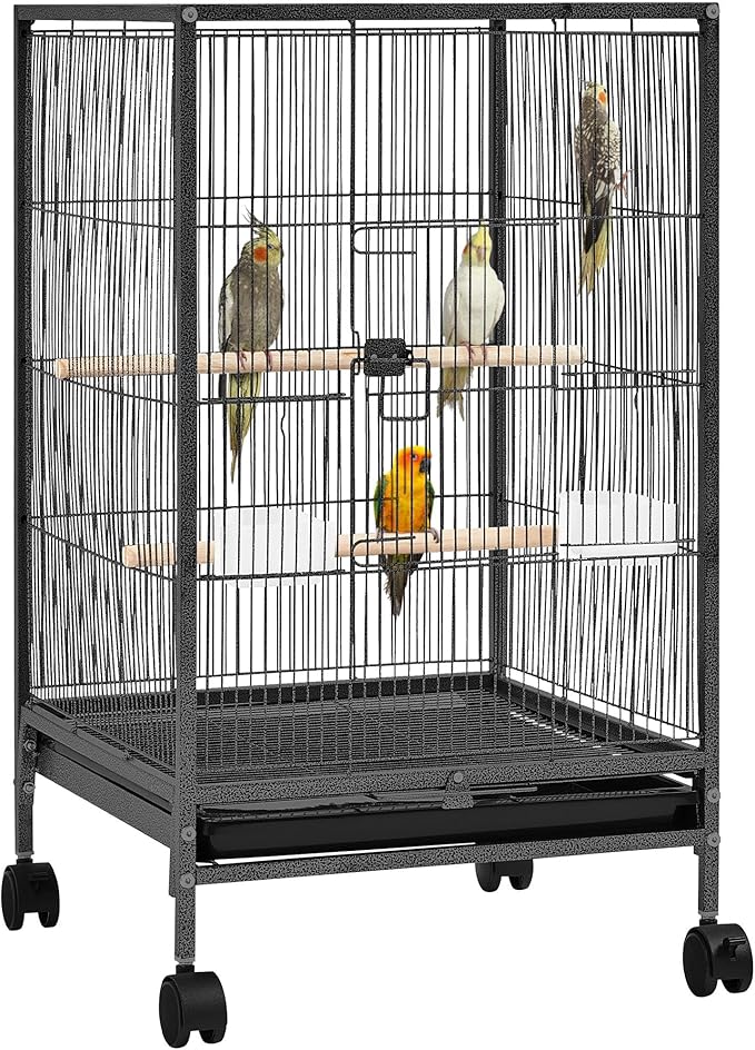 Yaheetech 35 inch Wrought Iron Bird Cage w/Play Open Top and Rolling Stand by Yaheetech