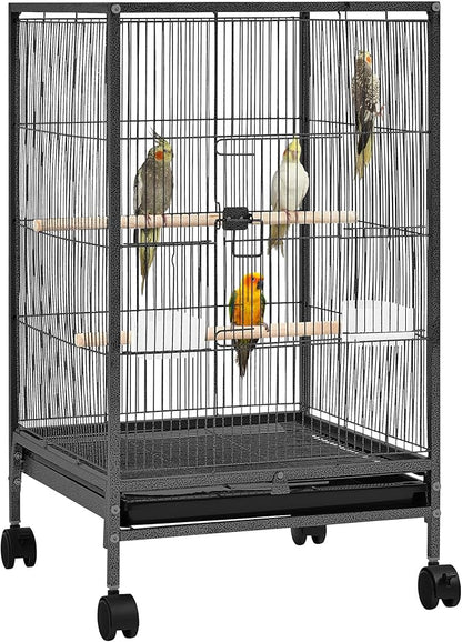 Yaheetech 35 inch Wrought Iron Bird Cage w/Play Open Top and Rolling Stand by Yaheetech