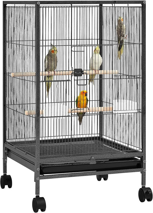 Yaheetech 35 inch Wrought Iron Bird Cage w/Play Open Top and Rolling Stand by Yaheetech