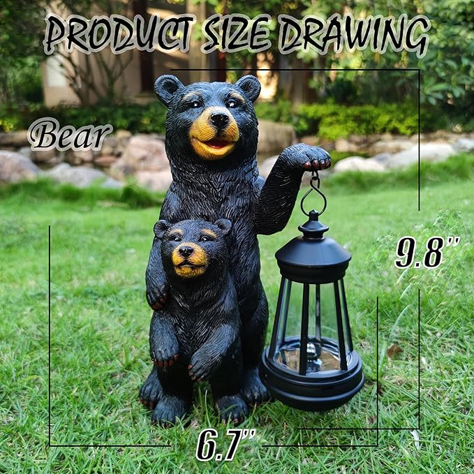 Black Bear Solar Lantern Garden Statues，Loving Bear Figurine Lights - Image 3
