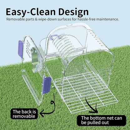 Bird Travel Carrier Cage with Metal Perch, Bottom Mesh, Food Bowl Tray - Image 7