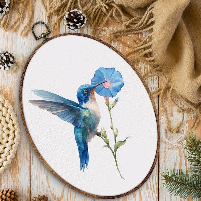DILSJ Blue Hummingbird Floral Oval Wall Art Decor, Bird Hummingbird Canvas Wall - Image 6