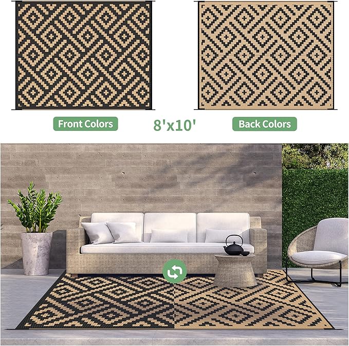 GENIMO Outdoor Rugs 8x10 Waterproof, Reversible Mats, Area Plastic Straw Rug - Image 4