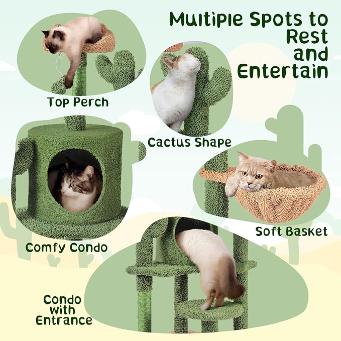 Yaheetech Cactus Cat Tree, 53.5in Cat Tower - Image 4