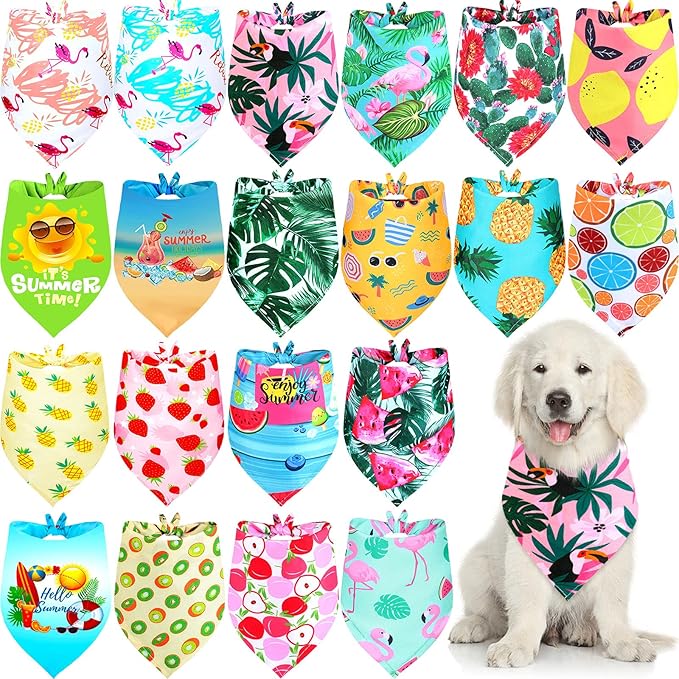 Frienda 20 Pcs Summer Spring Dog Bandanas Hawaiian Style Washable Triangle Pet by Frienda