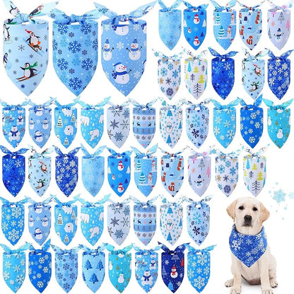 Abbylike 50 Pieces Winter Dog Bandanas Bulk Blue Snowflake Dog Bandanas by Abbylike