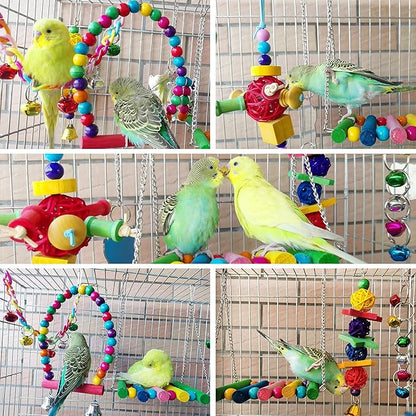 8 Pcs Parakeet Cockatiel Bird Toys, Parrots Cage Accessories Swing Wooden Perch - Image 6