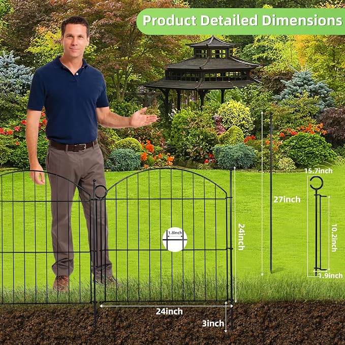 Decorative Garden Fence 24in x20ft, 10 Pack No Dig Fence Animal Barrier - Image 2