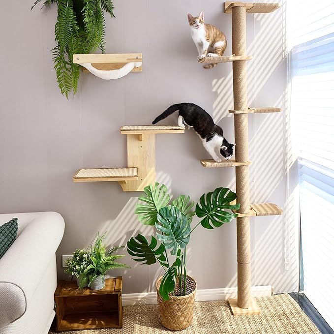 FUKUMARU Tall Cat Tree, 5 Tier Floor to Ceiling Cats Tower, Wall-Mounted Kitten - Image 2