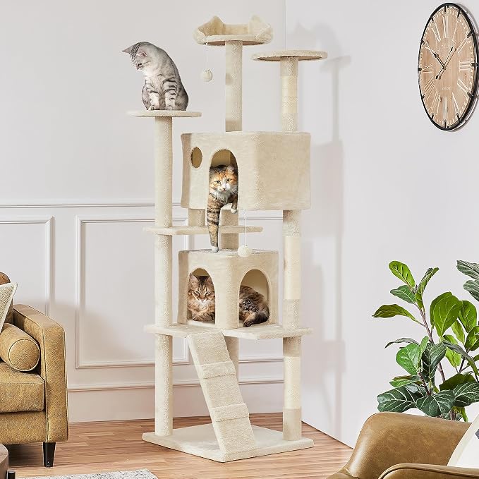Yaheetech XL Cat Tree, 80in Multi-Level Cat Tower w/Scratching Posts, Double - Image 3