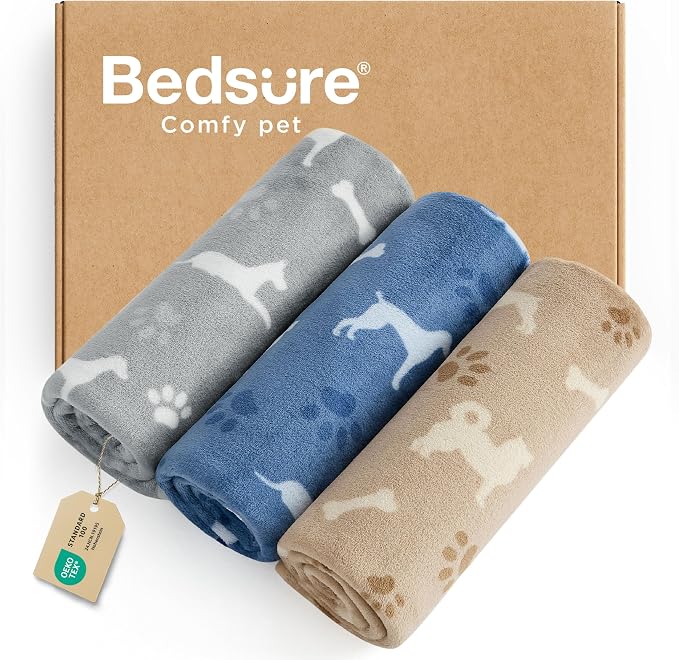 Bedsure 1 Pack 3 Pet Blankets, Super Soft Fluffy Premium Fleece Flannel by BEDSURE