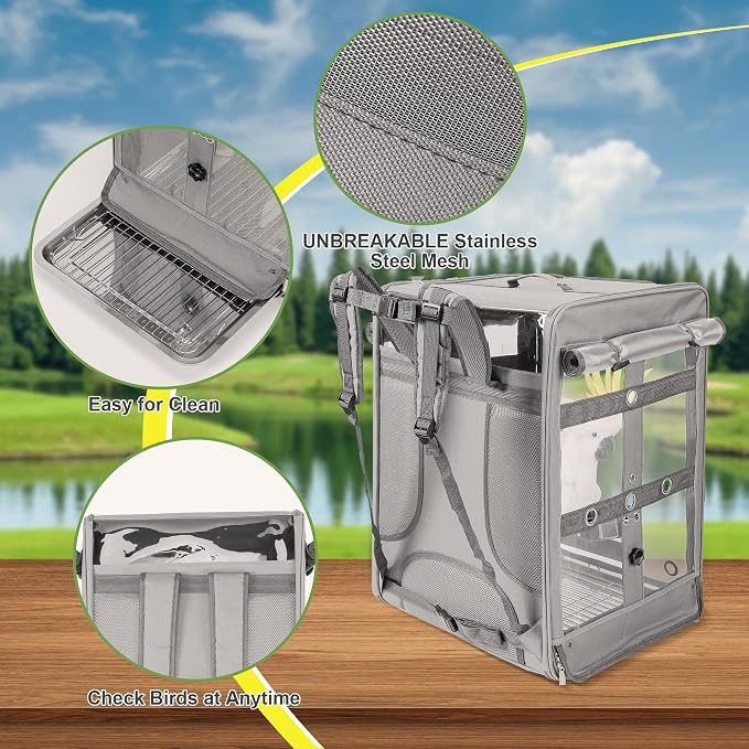 Suertree Bird Carrier Travel Cage, Cockatoo Carrier, Parrot Travel Backpack - Image 3