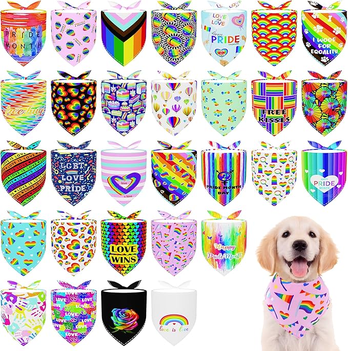 30 Pcs Rainbow Small Dog Bandanas Bulk 25 Inch Pride Dog Bandanas by Bestwishforyou