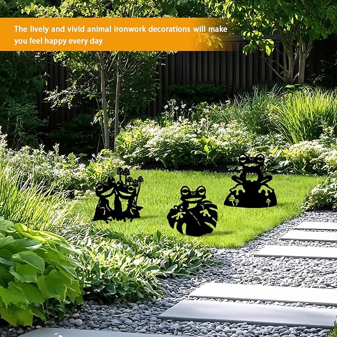 3 Pack Frog Metal Garden Decorative Stakes, Weather Proof Silhouette Statues - Image 6