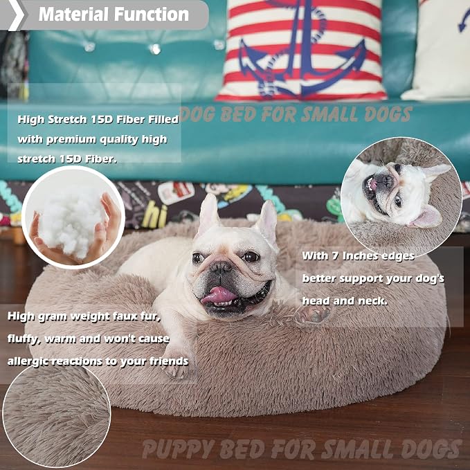 Calming Donut Dogs Beds for Small Dogs Washable, 23inch Plush Round Pet Bed for - Image 2