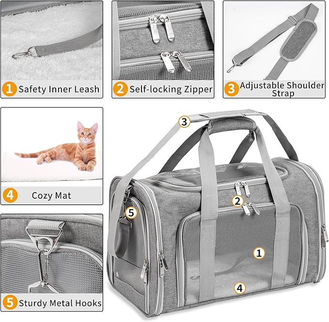 Soft-Sided Cat/Dog/Pet Carrier, Collapsible Pets Travel Carriers - Image 4