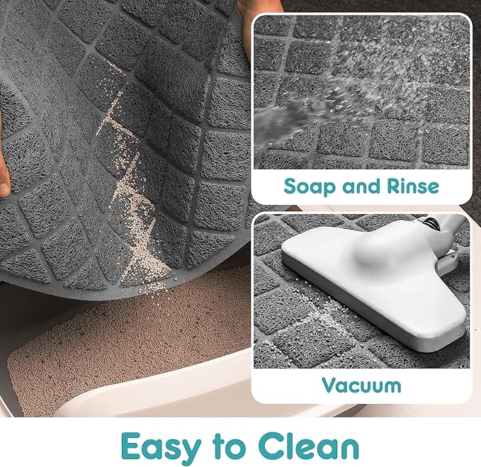 PVC Cat Litter Mat 24x15 Inch Grey, Less Waste Cat Litter Box Mat, Soft on - Image 5