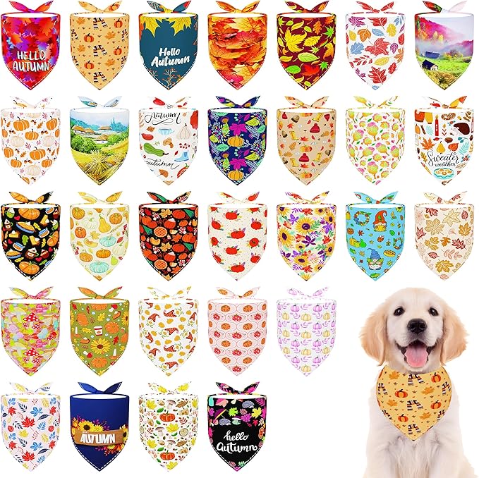 30 Pcs Fall Dog Bandanas Bulk 25 Inch Stitch Edge Dog Bandanas by Bestwishforyou
