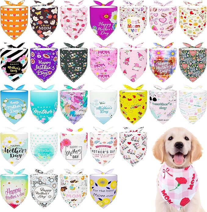 30 Pcs Mothers Day Small Dog Bandanas Bulk 25 Inch Love Mom Dog Bandanas by Bestwishforyou