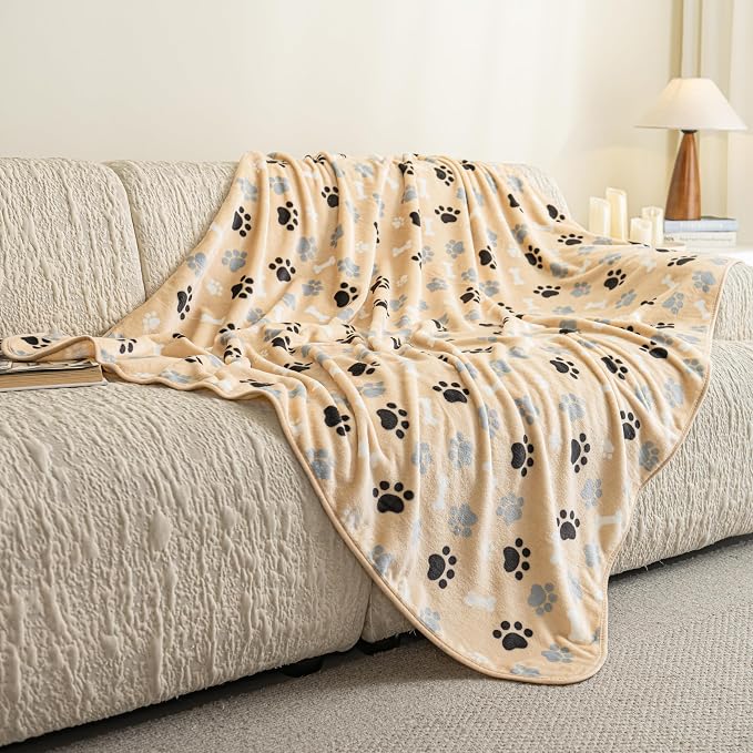 Dog Blanket Paw Bone Pattern 1 Pack 2 Super Soft Warm Flannel Sofa Cover Car - Image 2
