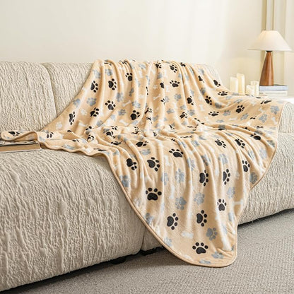 Dog Blanket Paw Bone Pattern 1 Pack 2 Super Soft Warm Flannel Sofa Cover Car - Image 2