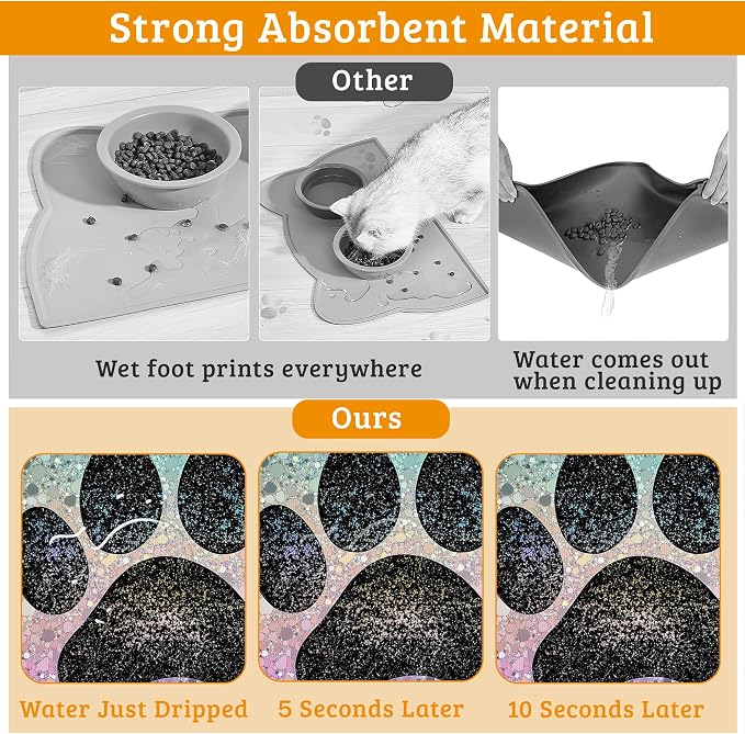 Pet Feeding Mat, Dog Paw Absorbent Dog Cat Food Mat Dog Mat - Image 3