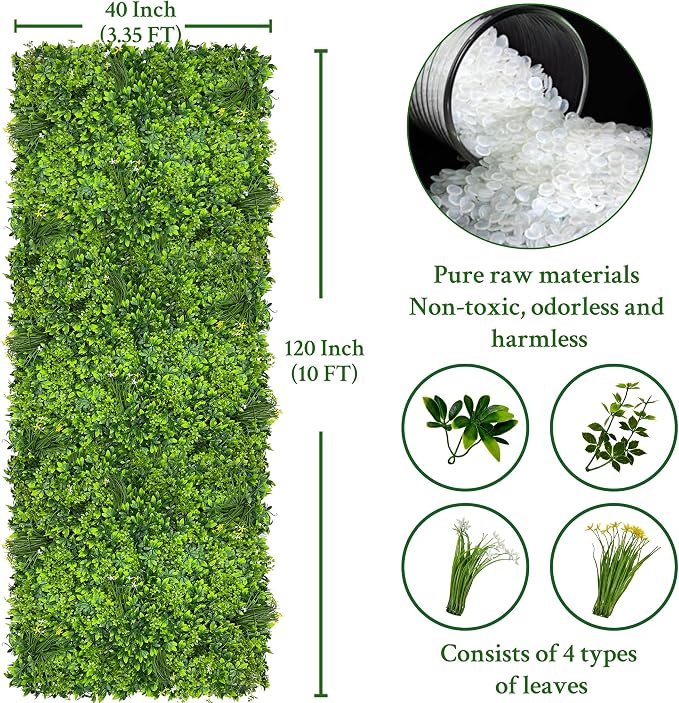 Artificial Plant Wall Roll: 40X120 in UV-Anti Ivy Privacy Fence Screen Faux - Image 2