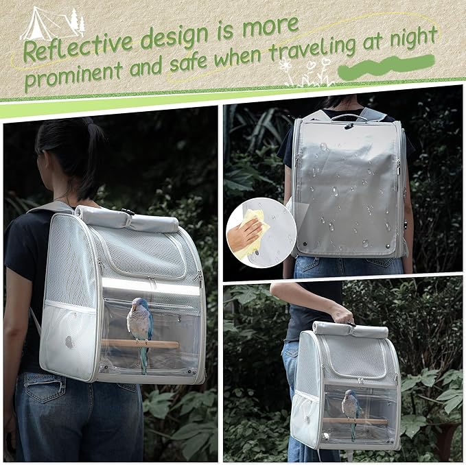 Sanmoncare Bird Backpack Carrier, Water Repellent Fabric Cockatiel Travel Bag - Image 6