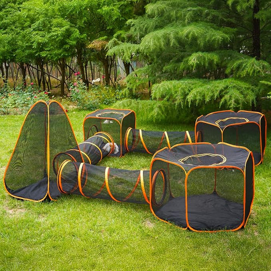 7 in 1 Outdoor Cat Enclosure, Foldable Pop-Up Mesh Playpen Tunnel by DiDiBirDi