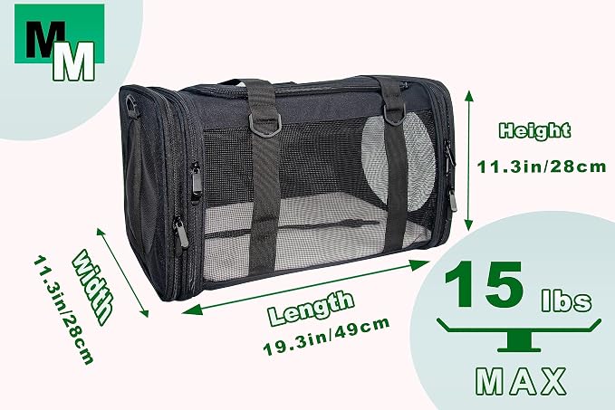 Soft-Sided Pet Carrier for Cats Small Dogs of 15 Lbs Medium Black - Image 4