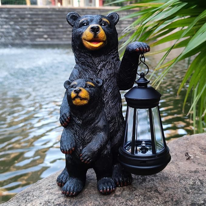 Black Bear Solar Lantern Garden Statues，Loving Bear Figurine Lights - Image 2