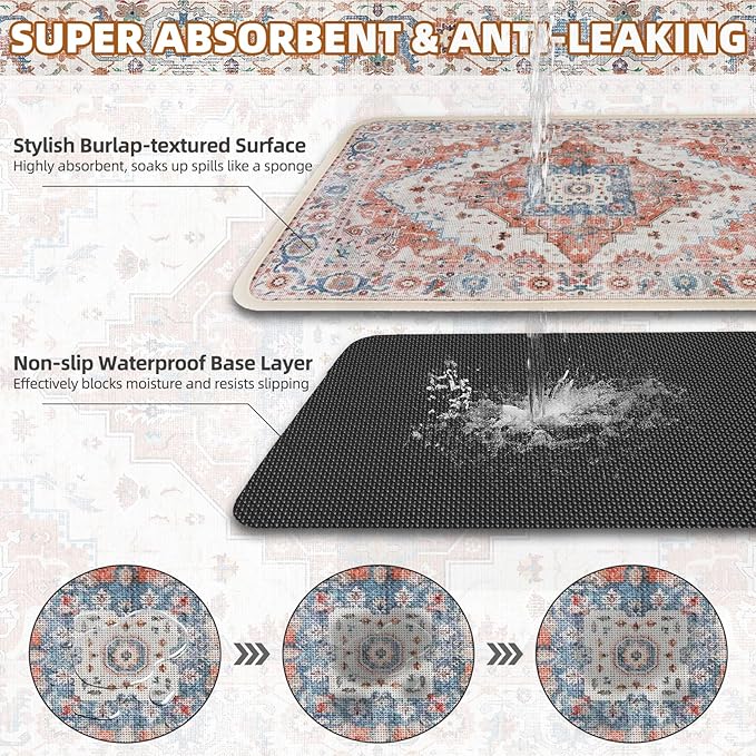 PUPTECK Dog Food Mat, Absorbent Pet Feeding Bowl Mat, Non-Slip Dog Mat - Image 3