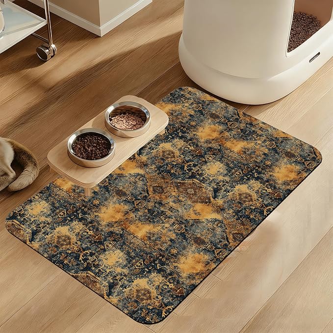 Grunge Boho Pet Feeding Mat for Floors–Christmas Stocking Absorbent Quick Dry by LUTASER