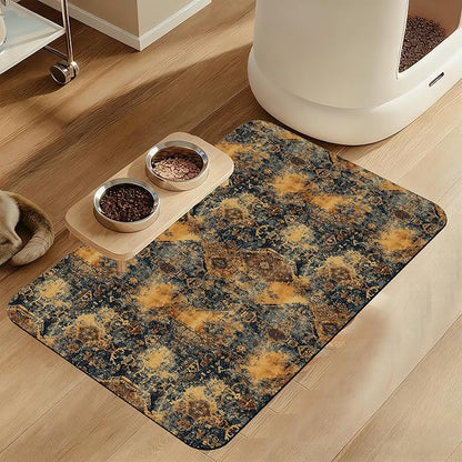 Grunge Boho Pet Feeding Mat for Floors–Christmas Stocking Absorbent Quick Dry by LUTASER