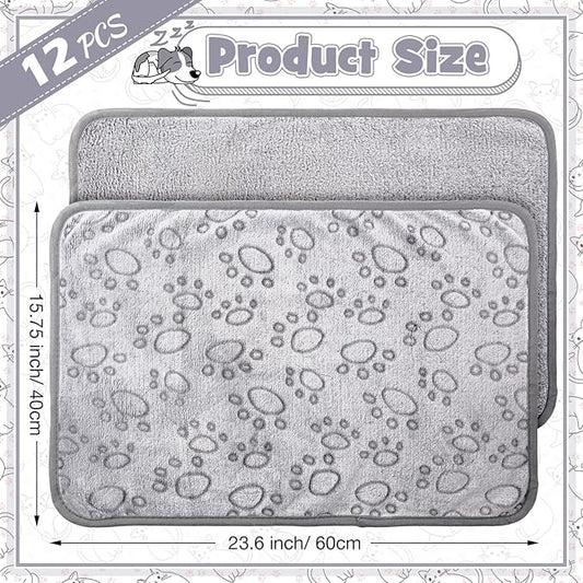 Tegeme 12 Pcs Pet Blankets Soft Fluffy Fleece Dog Cat Warm Paw Print Pattern - Image 2