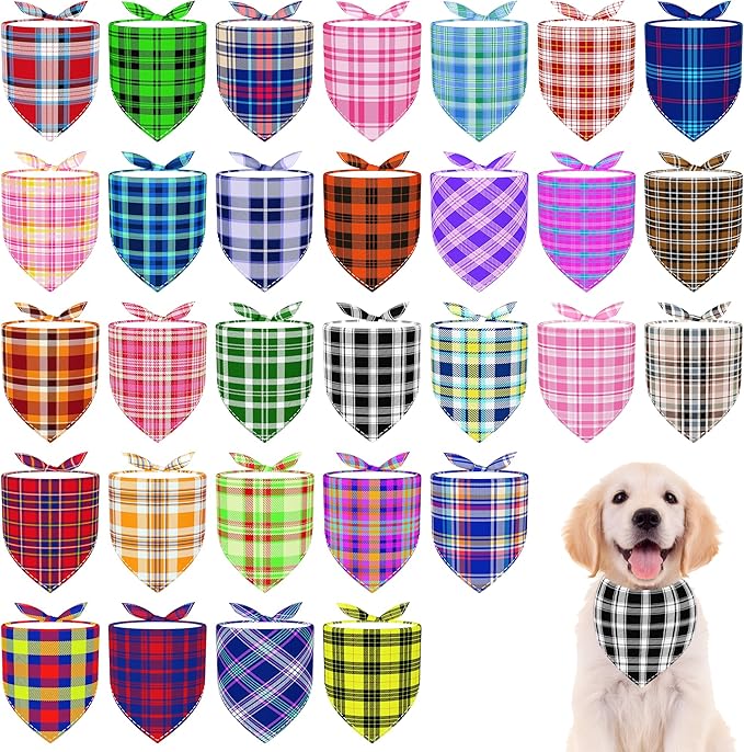 30 Pcs Plaid Dog Bandanas for Small Dogs Medium Stitch Dog Bandana Bulk by Bestwishforyou