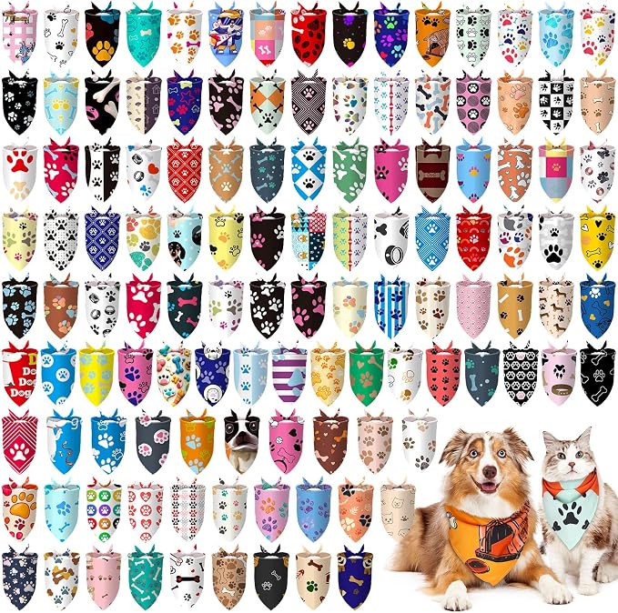150 Pcs Paw Dog Bandanas Bulk Pet Bibs Colorful Triangle Scarf Pet Paw Bandanas by Huhumy