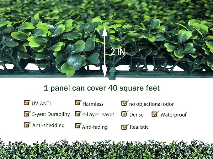 Artificial Boxwood Roll, 48x120 in UV-Anti Faux Ivy Boxwood Hedge Leaf Grass - Image 3