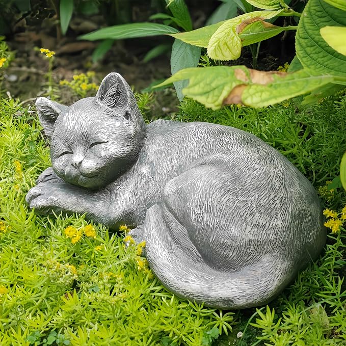 Garden Sleeping Cat Memorial Stone Cat Grave Marker Remembrance Kitten Statues - Image 7