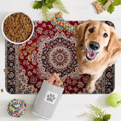 Vintage Carpet Boho Pet Feeding Mat, Absorbent Quick-Dry Cat Dog Food and Water - Image 7