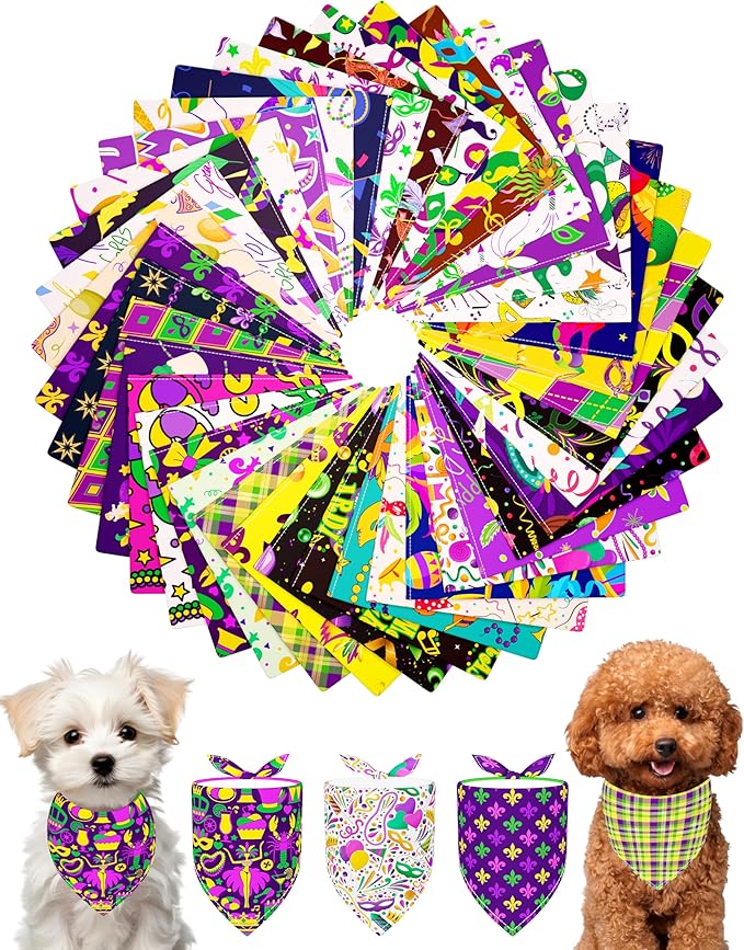 PET SHOW 50 Pack Mardi Gras Dog Bandanas Bulk by PETSHOW