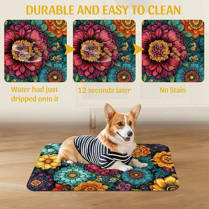 Vintage Floral Pet Feeding Mat, Fast-Dry Absorbent Dog and Cat Bowl Mat - Image 5