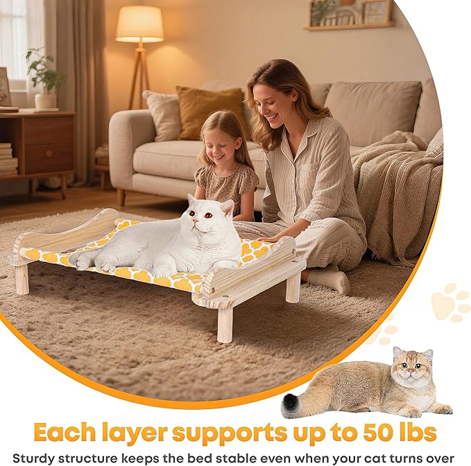 Elevated Wooden Cat Bed – 24"x15.7"x5.9" Breathable Hammock Pet Bed - Image 5
