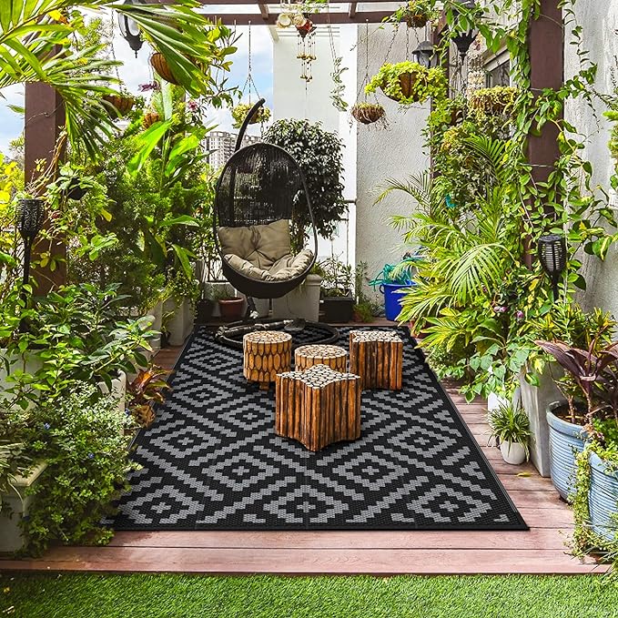 GENIMO Outdoor Rug 4x6 Waterproof, Reversible Mats, Outdoor Area Rug, Plastic - Image 3