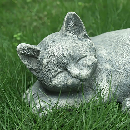 Garden Sleeping Cat Memorial Stone Cat Grave Marker Remembrance Kitten Statues - Image 4