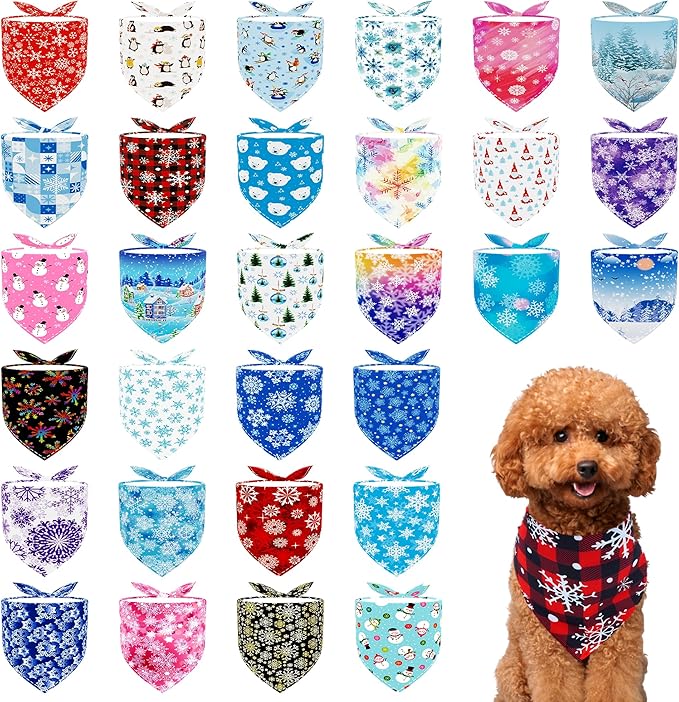 30 Pack Winter Dog Bandanas Bulk by Bestwishforyou