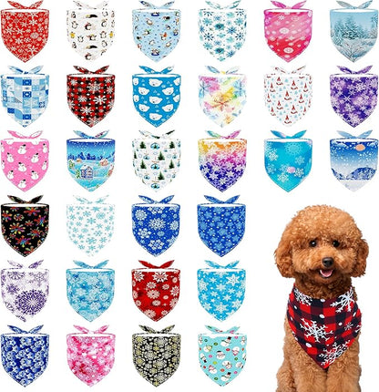 30 Pack Winter Dog Bandanas Bulk by Bestwishforyou