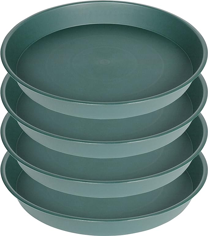 4 Pack of 18 19 inch Plant Saucer Drip Tray, Heavy Duty Large Deep Plant Saucers by Bleuhome